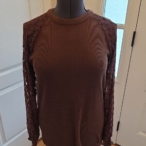 Miholl Elegant Brown Lace Autumn Sleeve Women's Top